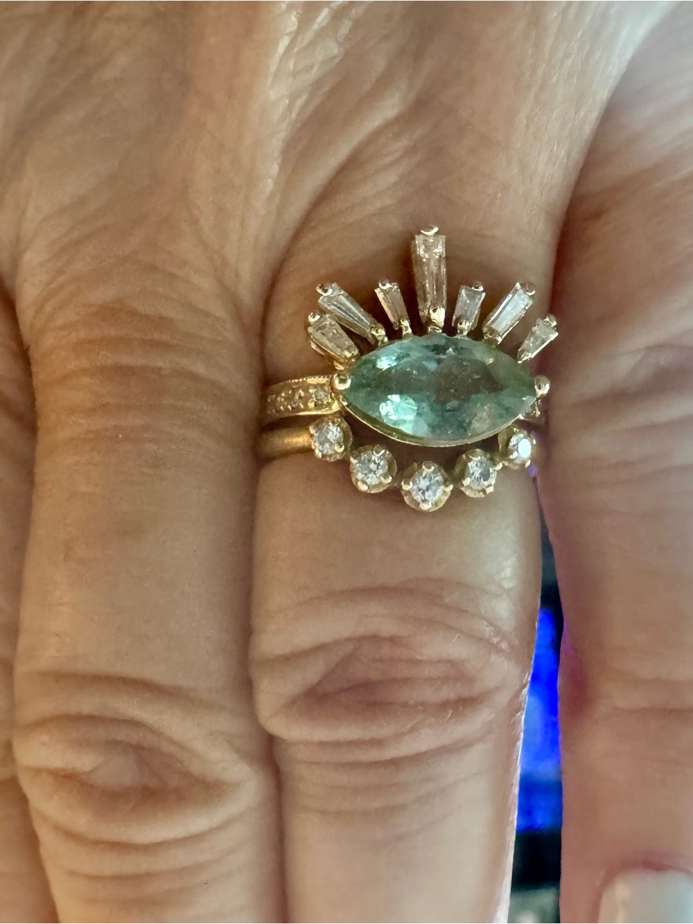 14k Yellow Gold Jacquie Aiche Eyelash Ring Aqua Marquise Tourmaline Diamonds - Picture 11 of 11